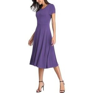 Urban CoCo Women's Dress Size XL Short Sleeve High Waist Flared Purple Vacation